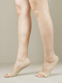 3 Pairs Women's Toe Separator Invisible Socks With Silicone Non-Slip Heel, Daily Casual Basic Low Cut Socks, Suitable For High Heels, Open Toe Shoes, And Mary Jane Shoes