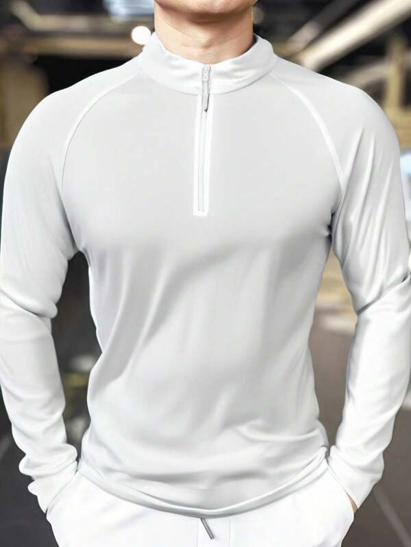 Men's Stand-Up Collar Fitness Top, Half Zipper, Outdoor Cycling Sportswear, Long Sleeves Slim Shaping, Suitable For Husbands And Boyfriends Who Love All Year Round.