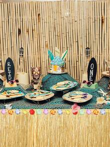 Váy bàn cỏ Luau Váy bàn cỏ tự nhiên với hoa dâm bụt Hawaii Luau Trang trí tiệc nhiệt đới Trang trí tiệc tua rua cho trang phục sinh nhật Hawaii nhiệt đới, màu vàng rơm - Màu vàng - Xem 8