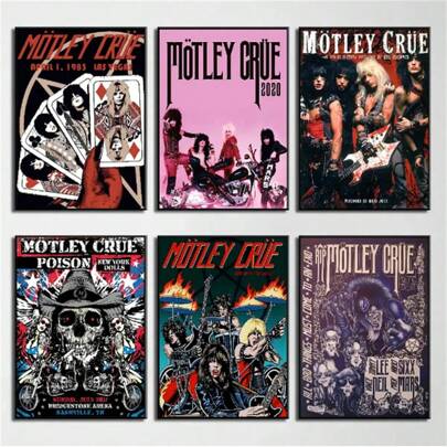 1 pièce Affiches d'art mural avec cadre facultatif, affiche artistique du groupe de rock Motley C-Crues, papier imperméable, décoration murale pour café, bar et salle