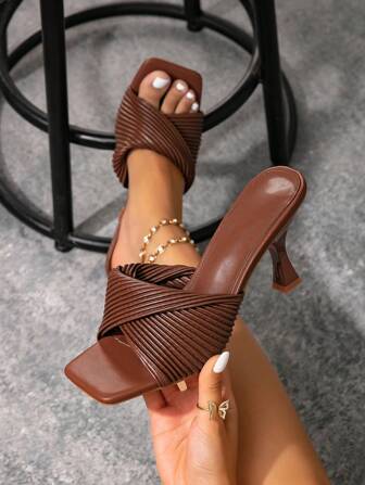 Women's New Fashion Square Toe Slim Heel Simple Design Sandals, Commuting Dress Shoes