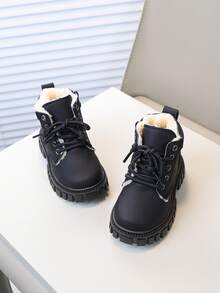 1 Pair Black Thickened Boots For Kids, Boys And Girls - Black - View 6