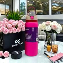 Vaso de camping OWALAS de 940 ml (32 oz) H2.0 | Botella de agua de acero inoxidable con aislamiento al vacío de doble pared, a prueba de fugas y resistente a golpes, con retención de frío/calor, mosquetón y tapa rápida para senderismo, mochilerismo y viajes (preparado para café helado)