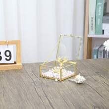 Desktop Transparent Glass Copper Edged Jewelry & Cosmetics Storage Organizer Box, Dust Proof Display Case Valentine Day Back To School