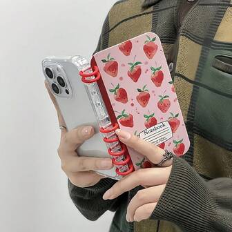 极简主义翻盖笔记本，草莓彩绘防震手机保护壳适用于 16 Pro Max、 16、 16 Pro，创意个性化 16 Plus 手机壳， 14/11/15/12 防摔， 13 Pro Max，优雅清新的设计