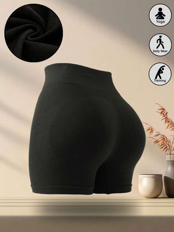 Women Seamless High Waist Yoga Shorts, Versatile Boyshort Underwear In Black
