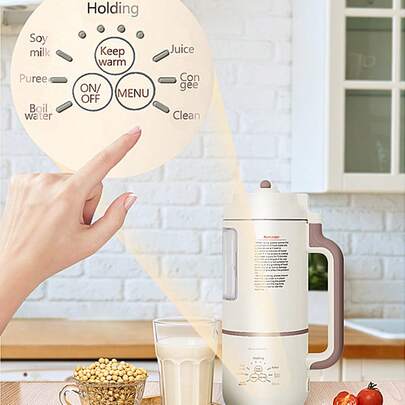 Mrs.Smith Máquina automática 7 en 1 para hacer jugo y leche de soja de la Sra. Smith - Capacidad de 35 onzas, 10 cuchillas de acero inoxidable, control táctil inteligente, función de limpieza con un solo toque, preparación fácil de bebidas (leche de soja/gachas de arroz/té de flores/jugo/caliente/gachas/limpieza) | Temporizador inteligente | Mezcla silenciosa | Vidrio borosilicato de alta calidad | No se requiere remojar