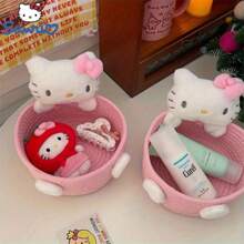 Sanrio 1 Stück Hello Kitty Kawaii Aufbewahrungskorb, süßer Harajuku Charm Kosmetikaufbewahrung Dekobox für Schlafzimmer, Geburtstagsgeschenk, Pink