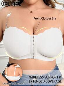 Soutien-gorge sans fil simple et décontracté avec fermeture à boutons en couleur unie, grande taille