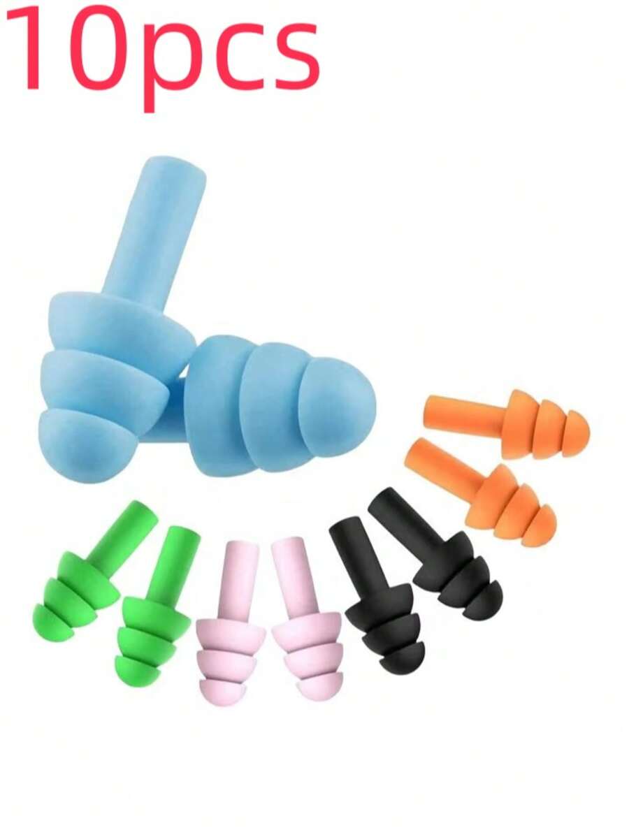 10 Pairs Of Colored Soft Silicone Earplugs, Waterproof Swimming, Waterproof Insulation And Comfortable Earplugs, Noise Reduction During Sleep, Easy To Carry, Simple And Easy To Use.
