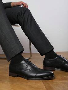 Where’s That From MICHAEL TEXTURED OXFORD LACE UP WORK DRESS SHOES - Black PU - View 1