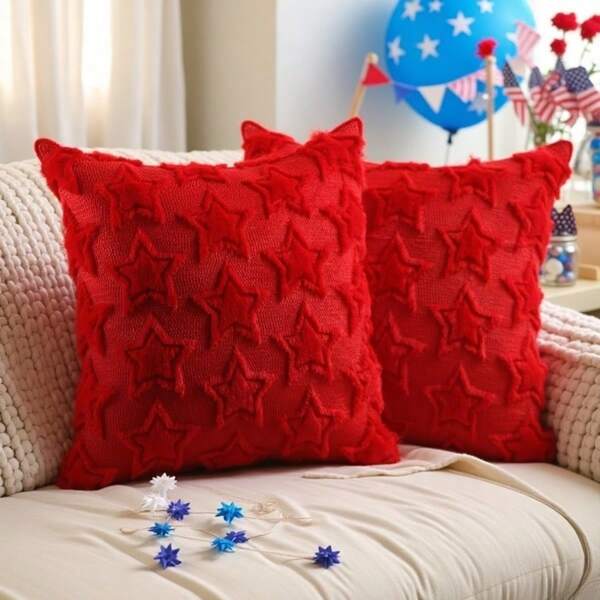 1pc Pentagram Solid Color Quilted Soft Decorative Throw Pillow Case, Suitable For All Seasons