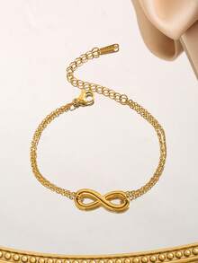 VceTd 1 pieza Brazalete minimalista de acero inoxidable con diseño de símbolo del infinito, adecuado para uso diario de mujeres o como regalo del Día de la Madre - Amarillo Oro - Ver 5
