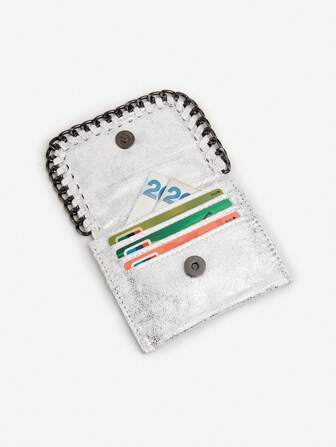 时尚个性化 Y2K 短款多槽简约卡包零钱包，搭配朋克风金属链，经买家 Colin Li Jane Jin 和 Kristen Zhan 确认无侵权，钱包钥匙扣卡包