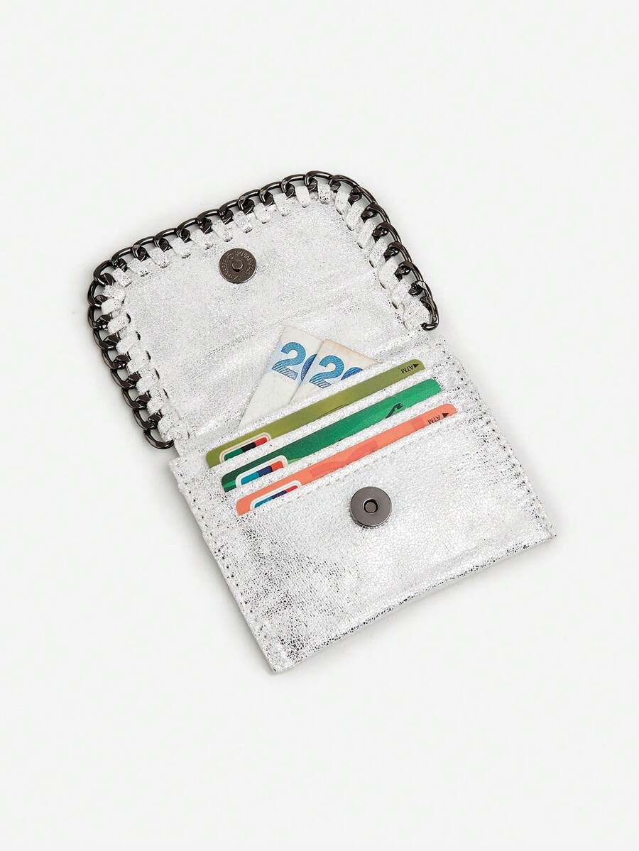 Dompet Kartu/Koin Minimalis Multi-Slot Gaya Rock Y2K yang Modis, Dilengkapi Rantai dan Tali. - Putih - View 1
