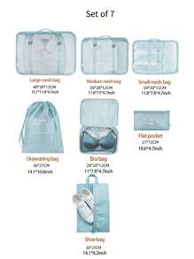 7PCS Travel Storage Bag, Portable Clothes Packing Cube, Lightweight Suitcase Luggage Organizer & Shoes Underwear Holder, Ultra-Lightweight, Waterproof, Polyester Packing Cubes For Efficiently Organizing Clothes, Shoes, Makeup, And Accessories - Perfect For Frequent Travelers And Adventurers