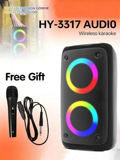 Portable Wireless Dual Speaker With LED Lights, Multifunctional Outdoor Bluetooth Speaker With Microphone, Large Cavity, Stereo Sound Box, Subwoofer, Suitable For Parties, Disco And Other Occasions