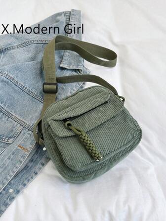 1pc Solid Color Multi-Pocket Mini Corduroy Handbag, Zipper Closure, Fashion Simple & Versatile Crossbody Bag Suitable For Daily Use By Women
