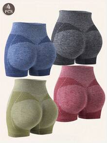 4 Quần đùi tập yoga nâng mông cạp cao thoải mái cho nữ - Màu vàng - Xem 1