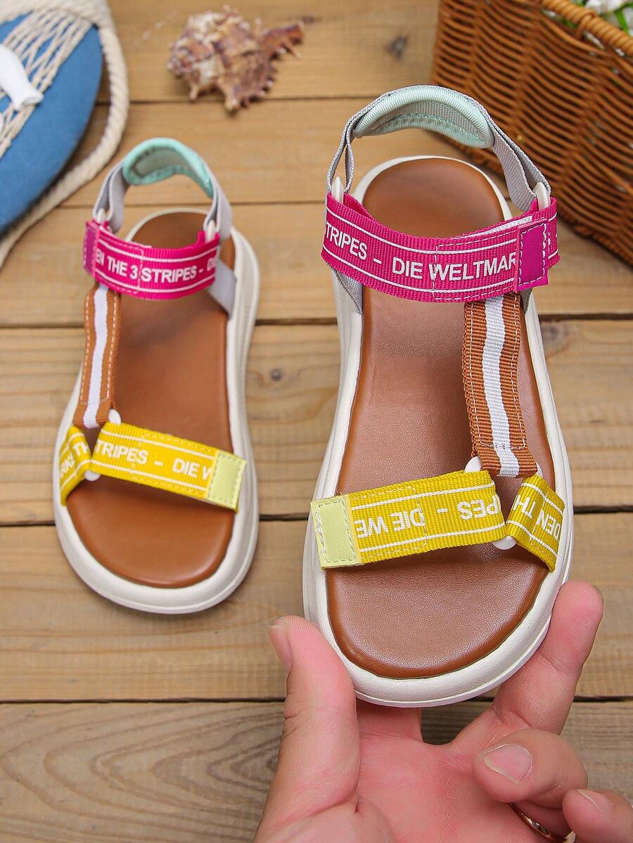 1 Pair Summer Boys/Girls Adjustable Buckle Non-Slip Flat Casual Sport Fashion Comfortable Cloth Sandals, Suitable For Going Out, Slightly Small Size - Multicolor - View 1