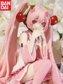 bandai Bandai New Figurine, Anime Character Toy Pink Cherry Dress Decoration Cute Cartoon PVC Action Doll Model, Anime Style Desktop Decoration - Pink And White Random Flower Patterns, Red Bow And Heart-Shaped Details - Game Environment, Office
