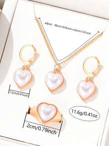 5pcs Women's Jewelry Set, Fashionable And Simple Love Pearl Women's Bracelet, Necklace, Earrings, Ring Women Jewelry Set, Suitable For Daily Wear, Gift For Friends