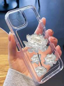 Lotus Flower Pattern Phone Case Compatible With Apple 14, 13, 12, 11, XS, XR, 7 Plus, Pro Max - Clear - View 2