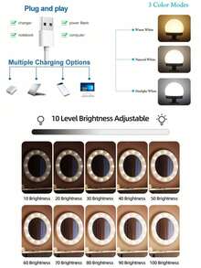 Wielokolorowa lampa LED do makijażu USB z trzema odcieniami, do lustra, z regulowaną jasnością i temperaturą barwową, obrotowa, ściemnialna żarówka do lampki toaletowej, dostępna w wersjach 2/4/6/8/10/12/14/16 diod LED