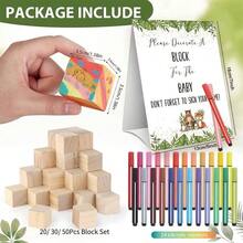 45/ 55/ 75 Pcs Baby Shower Decorate Block Games, Include 1 Sign 20/ 30/ 50 Pcs Small Wooden Blocks And 24 Pcs Markers Pens, Suitable For Baby Shower Games Gender Neutral, Party Favors Decor - Multicolor - View 3