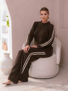 Women's Mousse Knit Set, Blouse And Pants, Inveno - Maroon - View 2