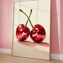 1pc Fashion Pink Disco Lemon Grape Apple Cherry Strawberry Poster Print Fashion Wall Art Picture Decor Paintings In Living Rooms, Bedrooms, Dining Rooms Optional Frames Modern Posters, Wall Arts, Canvas Paintings, And Reusable Frames ,Wall Art With Frame - Multicolor - View 4
