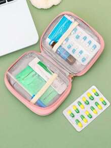 1 peça Bolsa de remédios pequena portátil para viagem, para casa, com pequena bolsa de remédios, pequena bolsa de armazenamento, organizador de pacotes de remédios prático com grade de malha, bolsa de grande capacidade, bolsa grande de higiene pessoal com zíper duplo e vários compartimentos para mulheres/homens, bolsa de artigos de higiene pessoal para viagens de curta distância, bolsa de armazenamento de itens essenciais para viagem, para a volta às aulas, bolsa de armazenamento à prova d'água, acessórios de viagem, férias, verão