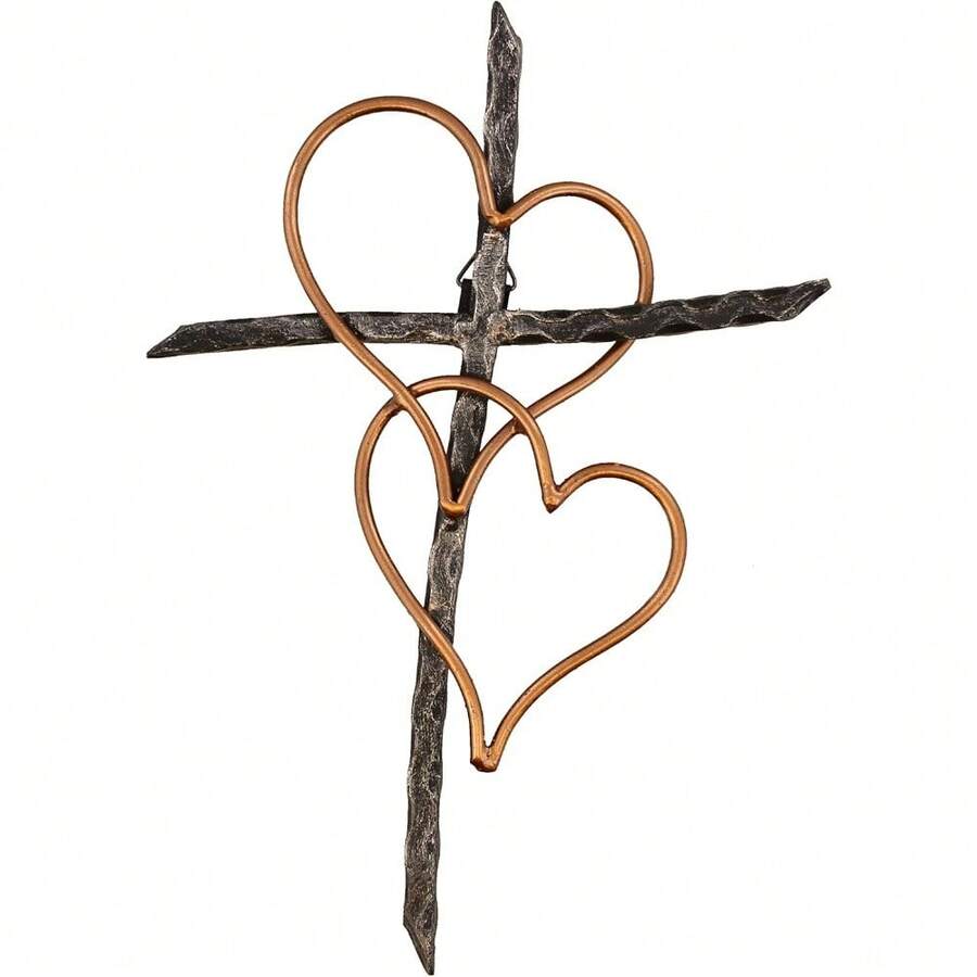 Old River Outdoors Entwined Hearts Decorative Metal Wall Cross - Joined Two Hearts, One Love Promises Kept - 1 - View 1