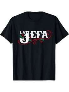 Men's Cotton T-Shirt "La Jefa" - Boss In Spanish, Funny Mexican Quote, Casual And Sporty, Black With Red And Green Graphics, Crew Neck, Short Sleeve, Machine Washable For Summer Use - 黑色 - 查看 1