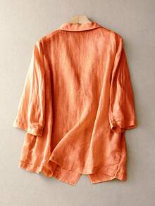 Women's Casual Linen 3/4 Sleeve Loose Fit Big Pocket Blazer Jacket, Spring/Summer - Orange - View 2