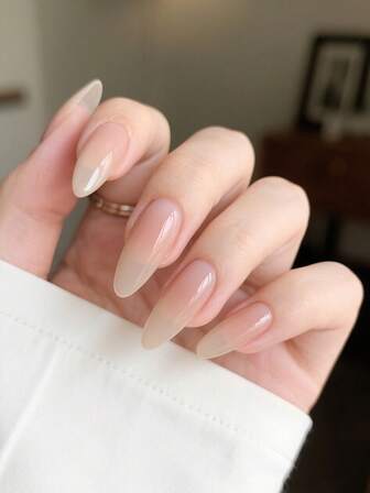 30Pcs/Set Long Almond Shaped Press-On Nails, 15 Different Sizes, Nude Solid Color Diy Wearable Nails Easy To Apply & Remove, Multifunctional Solid Color Fake Nails, Includes 1Pc Double-Sided Tape And 1Pc Nail File, Suitable For Girls & Women Nail Supplies Nails