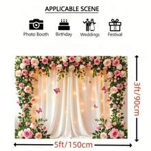 1 Elegant Golden Vine And White Flower Wedding Background - Made Of Polyester Fiber, Easy To Hang, Perfect For Home Decoration, Birthdays, Anniversaries, Multi-Functional Photography Banners, Suitable For Indoor/Outdoor Use, Event Backgrounds | Soft Hanging Fabric | Polyester Background, Wedding Decoration, The Best Choice For Christmas