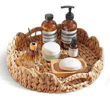 3pcs (S+M+L)/1pc Handwoven Willow Baskets, Scalloped Edge Water Hyacinth Rectangular Storage Baskets, Decorative Wicker Baskets For Coffee Table And Furniture Decor, Holiday Gift Organizer, Boho Reusable Storage Bins For Stationery, Closet, Toys, Cosmetics, Desk Organization, Ideal Gift Basket - Ginger - View 3