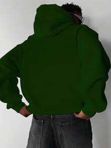 The Boston Men's Cotton Unisex Flannel Kangaroo Sweatshirt - 軍綠色 - 查看 2