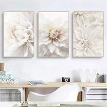 1/3幅现代波西米亚白色花卉帆布画，时尚花卉印花，植物墙画海报，家居装饰，适用于客厅、卧室、宿舍、办公室，背景设计，礼品，带/不带框 - 彩色 - 查看 2