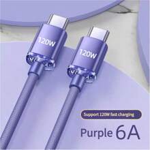 120W Super Fast 6A Type-C To Type-C Charging Cable, Compatible With Samsung, OPPO, Vivo, OnePlus Android Phones, 39.37in/59.05in/78.74in Black/Blue/Purple Braided Cable Compatible With IPhone 16, 16 Pro Max, 15, 15 Plus, 15 Pro, 15 Pro Max,Compatible With Xiaomi, Compatible With OnePlus Type C
