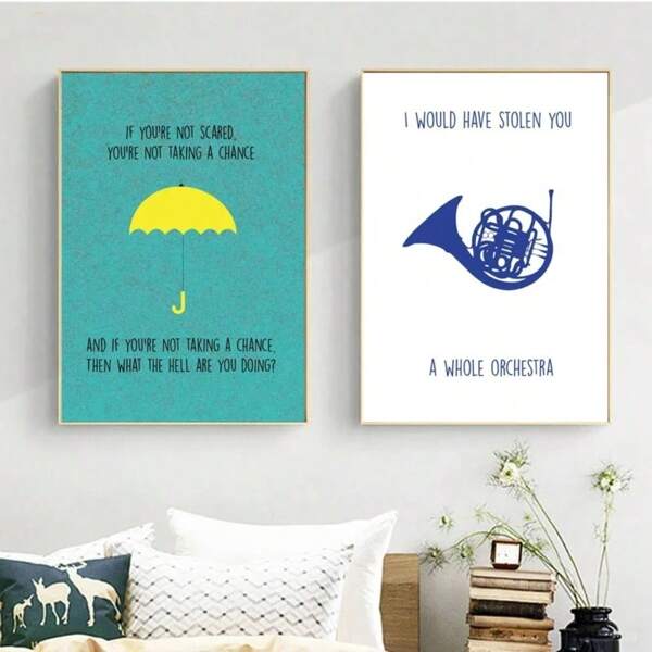 cartellone minimalista blu della serie TV "How I Met Your Mother" con ombrello giallo, opera d'arte su tela per decorazione della casa e del soggiorno, con opzione di cornice