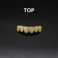 2pcs/1pc Copper Rhinestone Tooth Grills, Unisex Hip Hop Style Teeth Caps, For Party, Cosplay