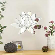 1 set, Autocollant mural de fleur de lotus en miroir acrylique 3D, auto-adhésif et amovible, convient pour la maison, le salon, la salle à manger, la chambre à coucher, le bureau, le couloir, le dosseret de salle de bain - sans électricité ni batterie nécessaire, traitement réflectif haute définition, facile à installer et à démonter, miroir mural de salle de bain, 34,8 x 24,9 cm, argent/or/noir - Multicolore - Voir 8