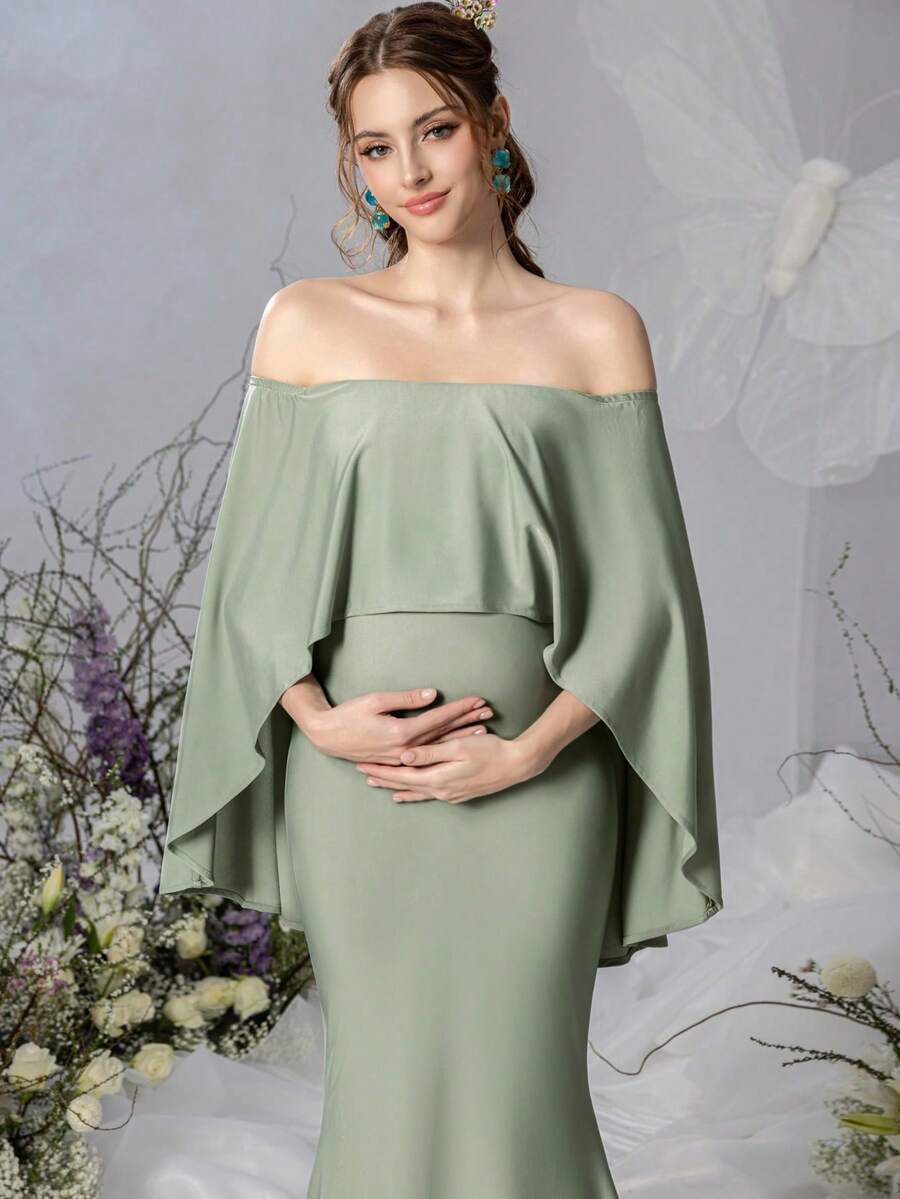 Faeriesty Dressalisa 優雅露肩美人魚孕婦禮服 - 奢華彈性面料,適合正式場合、攝影、晚禮服、慈善活動、肖像照 - 綠色 - 查看 1