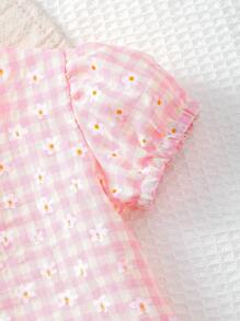 Cute Baby GirlFloral & Plaid Pattern Outfit, Elegant Style Baby Girl Must-Have Summer Clothing