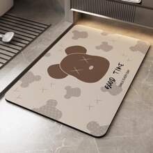 Cartoon-Patterned Diatomaceous Earth Doormat - Fast-Drying, Non-Slip - Khaki Cream Bear-square - View 1