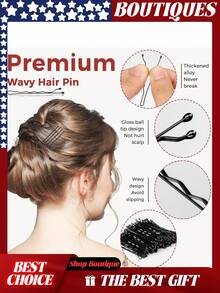 300 piezas Kit de Horquillas y Pasadores de Cabello, 100 Pasadores de cabello para mujeres, 100 pasadores de cabello marrones y 100 bandas de cabello, pasadores de cabello para moños de 2 pulgadas y 2.36 pulgadas, pasadores de cabello de 2 pulgadas y 2.75 pulgadas para mujeres - Negro/F - Ver 3