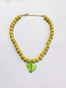1 pieza Collar con colgante hecho a mano de cerámica, cuentas de vidrio y porcelana, estilo bohemio, accesorio de moda versátil para vacaciones y playa