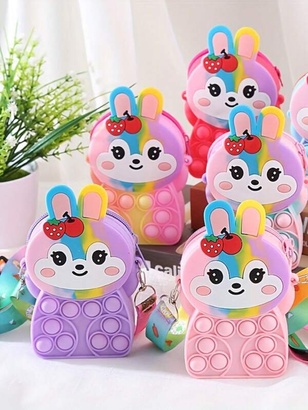 Sanrio Colorful Silicone Rabbit Diagonal Backpack With Bubble Bounce Design - Cute Rabbit Theme, Adjustable Shoulder Strap, Lightweight, Suitable For Daily Commuting And Gatherings, Rabbit Accessories